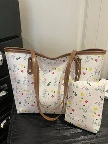 Women's Large Capacity Tote Bag, Student Work Commute Shoulder Handbag - White - View 4