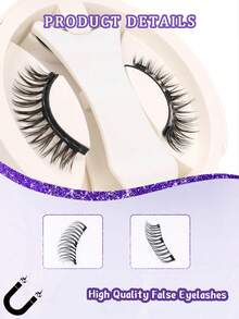 1 Pair Magnetic False Eyelashes, Natural Criss-Cross Magnetic Eyelashes, No Glue Needed, Reusable, Convenient, Quick To Apply And Remove, Comes With Magnetic Eyelash Applicator And Mirror - Black - View 2