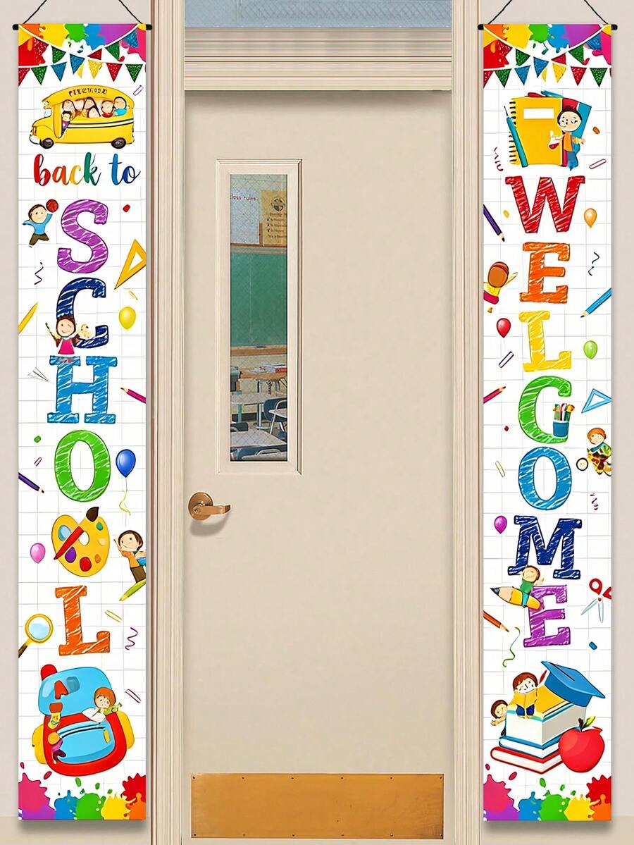 2pcs-70in*11in Welcome Back To School Decorations-Back To School Porch Sign First Day Of School Hanging Banners Flags Sign Backdrop Welcome Or Ready To Learn Porch Sign For Kindergarten Pre-School Primary High - Multicolor - View 1