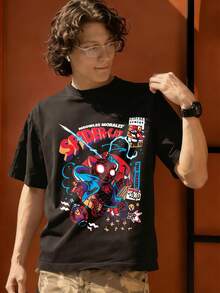 Spider Man Miles Morales Graphic T Shirt 100 Percent Cotton Men T Shirt MARVEL  Marvel Universe  Superhero Summer Holiday Outfits Men Clothes Mens Tops Streetwear Mens Gift Ideas Innerwear Or Outfits,Mens Fashion - màu đen - Xem 3