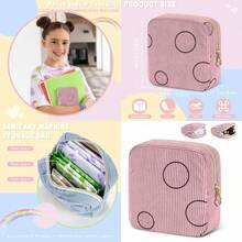 Period Bag For Teen Girls -  Pouch - Corduroy Portable Sanitary Pad Bags - Holds 6-10 Pads - Pink - Corduroy Pink - View 1