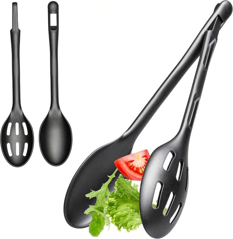 Juego de utensilios de plástico para ensalada de 2 piezas, compuesto por una cuchara y unas pinzas para ensalada. - Ver 1