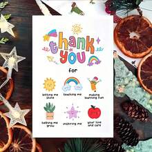 1 Greeting Card With Envelope For Teacher's Day - Preschool Teacher Appreciation Gift, "Thank You For Helping Me Grow" Message, Rainbow, Sun And Education Symbol Design, Perfect Teacher's Day Gift For Teachers And School Staff - View 4