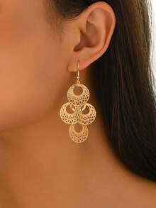 1 Pair Women's Fashion Minimalist 4-Piece Hollow Circle Earrings, Versatile Daily Wear - Gold - E1396 - View 2