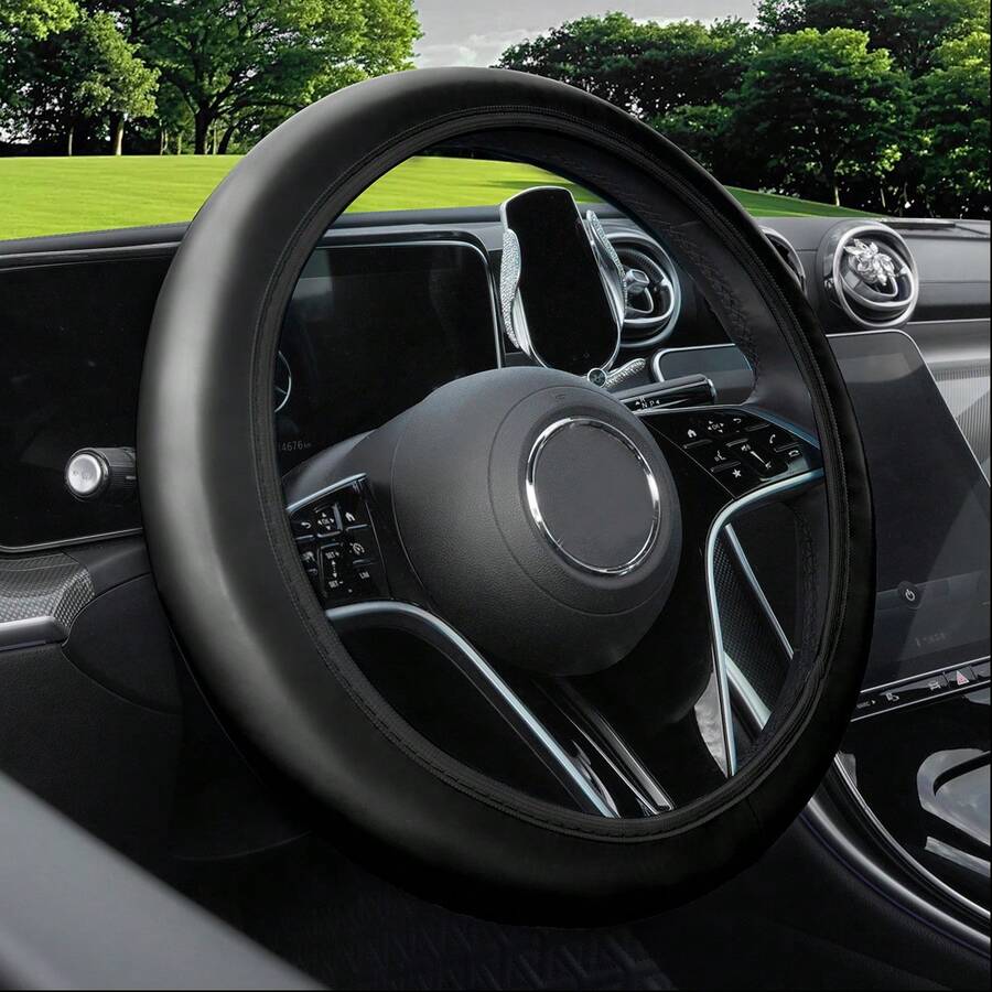 Bọc vô lăng 15" cho xe SUV, Sedan, Xe tải - Chất liệu da PU chống trượt, không có vòng trong, dễ lắp đặt, màu đen/đỏ/trắng/xanh dương/hồng/be/nâu - Phù hợp với vô lăng kiểu O/kiểu D 38cm/15" (Vô lăng) - Nhiều màu - Xem 1