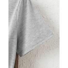 Camiseta Mujer Cuello Redondo con Diseño de Nudo en la Parte Delantera, Corte Asimétrico (Delantero Corto y Espalda Larga), Estilo Casual y Moderno - Gris - Ver 4