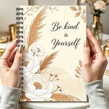 1pc A5 Notebook, Watercolor Reeds & Floral Soft Cover With Inspirational Quotes, Spiral Bound Journal, Suitable For Back To School, Daily Notes, And Reflections - A5 - View 2