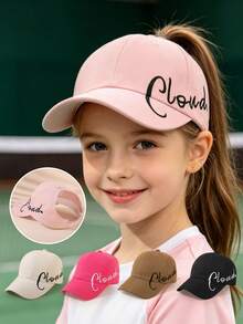 1pc Girls' Embroidered Letter Ponytail Baseball Cap, Breathable Sun Protection Outdoor Hat - 1PC - View 2