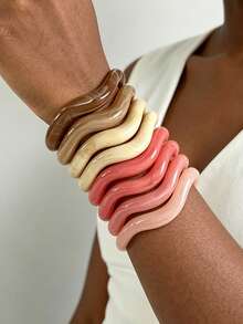 8 pièces/4 pièces/1 pièce Bracelet jonc ouvert vintage élégant Y2K, décontracté, en résine. Convient pour un port quotidien, une fête, des vacances à la plage, des voyages. Empilable. Cadeau. - Multicolore - Voir 4