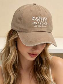 1pc Women's "God Is Good" Printed Washed Baseball Cap, Adjustable Outdoor Sun Hat, Suitable For Daily Life And Gift - Multicolor - View 1