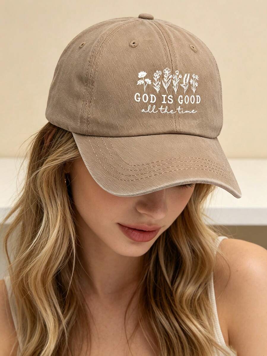1pc Women's "God Is Good" Printed Washed Baseball Cap, Adjustable Outdoor Sun Hat, Suitable For Daily Life And Gift - Multicolor - View 1