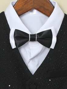 Young Boy 3-Piece Formal Suit Set, Young Boy Gentleman Outfit, Vest + Pants + Bow Tie, Suitable For School Performance, Wedding Ring Bearer, Banquet And Other Occasions - Black - View 4