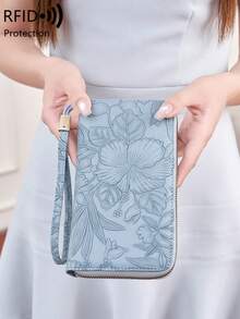 FOREVER MIYIN Fashionable Large Capacity Long Wallet For Women, Embossed Floral, Multi-Card Slots With Wrist Strap Zipper Wallet, RFID Anti-Theft Minimalist Clutch, Suitable For Daily Use, Business Commute, Shopping, Travel - Multicolor - View 5