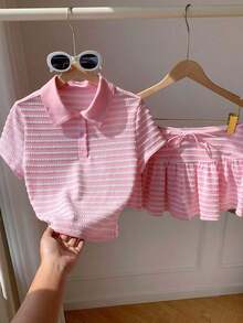 Women's 2-Piece Set Of Striped Short-Sleeved T-Shirt And Casual Summer Mini Skirt - 羅莎 - 查看 8