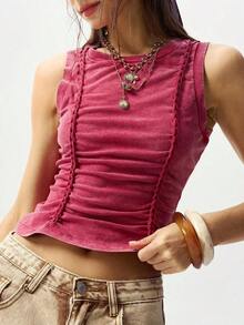 Top sin mangas estilo bohemio para primavera/verano, diseño vintage de ganchillo hecho a mano, adecuado para salir, uso casual, Día de San Valentín, vacaciones de mujer, festival de música, vacaciones de verano, regreso a clases, verano de mujer, disfraz de carnaval, Pascua, estilo Y2K - Rojo - Ver 5