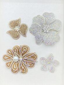 4pcs/Set Pink Rhinestone Flower DIY Handmade Sewing Decorations, Clothing, Shoes, Bags, Hair Accessories - A Set Of 4 Pink Rhinestone Flowers - View 11