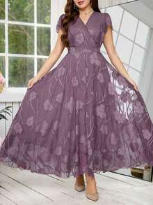 Reflora Vestido floral elegante para mujer de talla grande, vestido de verano para boda - Morado - Ver 1