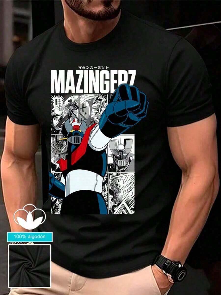 Camiseta 100% algodón para hombre con un elegante estampado de Mazinger Z animado de alta gama. Camiseta informal y cómoda de manga corta con cuello redondo. Perfecta para primavera y verano, ideal para cualquier ocasión. Color liso, informal y para uso diario. Camiseta ligera y transpirable de manga corta para verano (Tallas S, M, L, XL, XXL y XXXL). 0LD2 - Negro - Ver 1