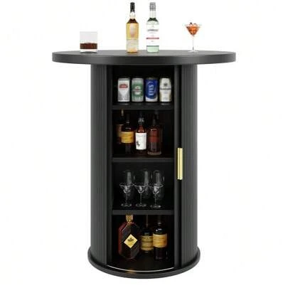 Round Bar Table With Storage, 91.6 Cm High Table With Storage Unit, MDF Wood Look, Load Capacity Up To 75 Kg, For Bar And Living Room