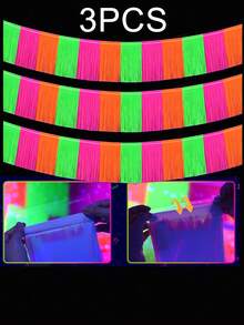 3 Packs Glow In The Dark Party Supplies, 118inch UV Black Light Fluorescent Fringe Garland For Neon Birthday Rave Disco Decorations Photo Booth Backdrop Halloween Table Skirt Decoration - View 7