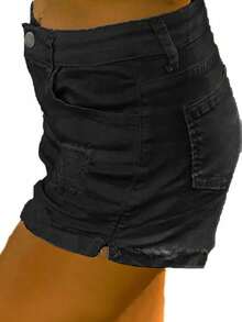 Women's Vintage Distressed Denim Shorts Casual Black Summer - Black - View 2