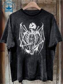 Women's Short-Sleeved Top With A Round Neck And Bat Skeleton Design. Perfect For Lounging At Home Or Outdoors, Made From Soft Fabric, Available In Black, And Designed To Be Lightweight And Durable For Everyday Wear. - 黑色 - 查看 6