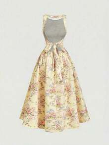 MOD Vestido con estampado floral romántico, espalda abierta y lazo - Amarillo claro - Ver 6