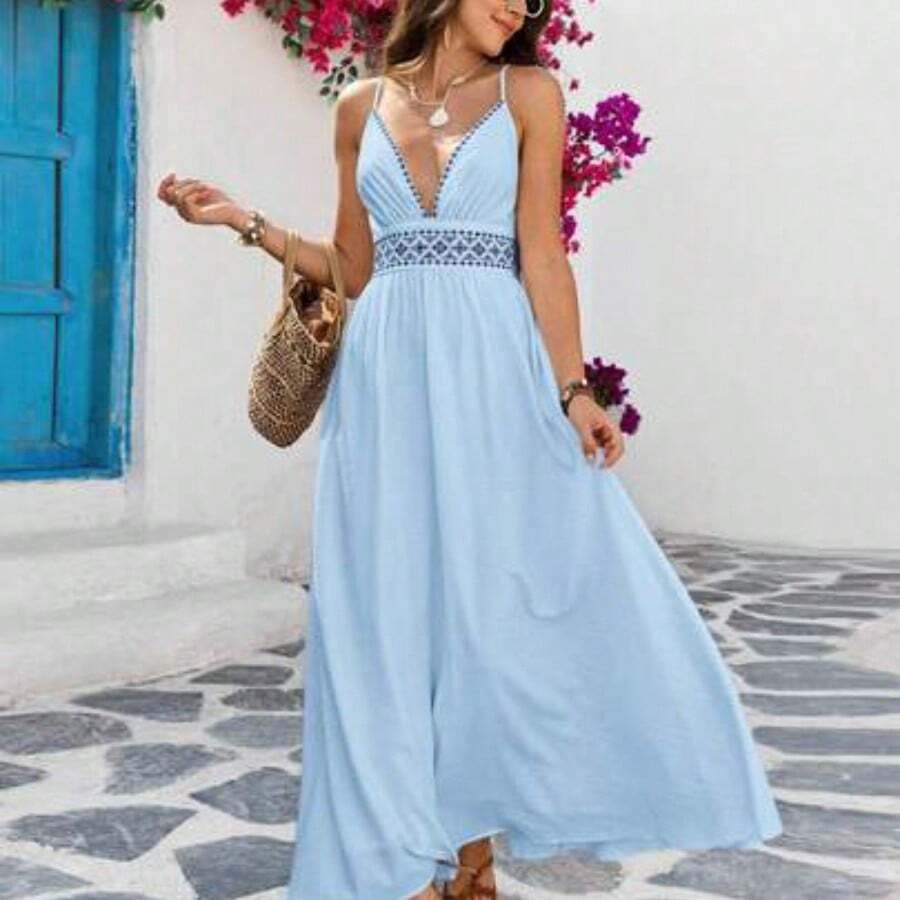 Vestido bordado para vacaciones para mujeres - Azul - Ver 1
