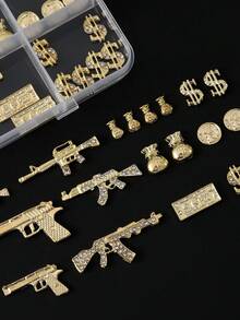 Nail Charms Y2k Alloy Nail Art Rhinestone Charms 3D Coin Dollar Charm With Rhinestones Nail Gems Shiny Nail Decorations Accessories Supplies - Gold - View 3