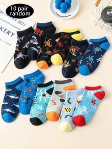 5/10 Pairs Women's Boat Socks, Ocean Style Boat Socks, Cartoon Shark & Octopus Pattern Casual Socks, Thin Versatile Summer Socks For Leisure & Students - Multicolor - View 14