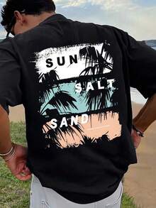 Camiseta de hombre con estampado gráfico, ropa de playa de verano, camiseta de manga corta de corte holgado SUDZ - Negro - Ver 1