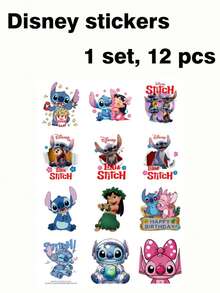 Disney 迪士尼 Lilo & Stitch 自黏貼紙，可愛卡通史迪仔與天使裝飾貼花，適用於 DIY 手作，此貼紙組包含 12 款經典 Lilo & Stitch 角色生動設計，包括調皮的史迪仔、可愛的天使、甜美的 Lilo，適合裝飾筆記型電腦、水壺、手機殼、日記本、剪貼簿 - 貼紙 - 查看 1
