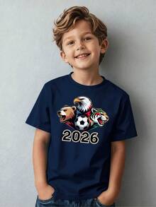 Casual Sports T-Shirt For Kids With Soccer Ball, Eagle, Bear And Tiger Graphic, Ideal For Children Aged 5-13, Perfect For Parties And Christmas Gifts In 2026 - 酒紅色 - 查看 7