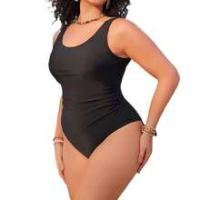 Sexy One-Piece Swimsuit For Plus Sizes - 黑色 - 查看 6