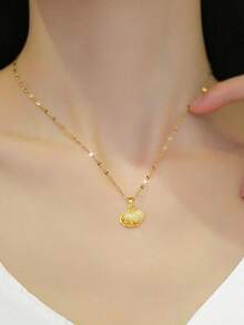 1 Piece Stainless Steel Micro-Inset Shell Faux Pearl Pendant Necklace Chain - Yellow Gold 2 - View 3