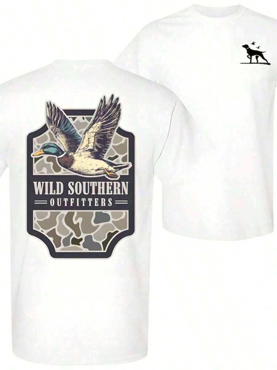 Camiseta de algodón puro para hombre, ropa masculina, camiseta de doble cara para caza de patos, camiseta con estampado de camuflaje de aves acuáticas para deportistas al aire libre, camiseta con estampado para hombre y mujer. Conjuntos de verano. - Rojo - Ver 1