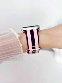 1條時尚彩色條紋印花矽膠錶帶，適用於Apple Watch 38mm 40mm 41mm 42mm 44mm 45mm 49mm (S10 42)mm (S10 46)mm (S11 42)mm (S11 46)mm，女款，柔軟矽膠運動錶帶，適用於 Series 11 Ultra 3 SE3 Ultra 2 S10 SE2 9 8 7 SE 6 5 4 3 2 1，適合搭配穿搭、日常穿戴、度假 - 黑玫 - 查看 4