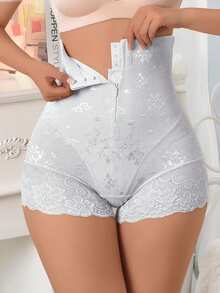 High Waist Lace Zipper Tummy Control Postpartum Shaping Butt Lift Pants, Faja - Baby Blue - View 2