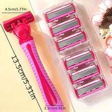 Manual Women Body Bikini Hair Removal Shaving 6-Layer Stainless Steel Blade Replaceable Pink Safety Razor Blades - Red - View 4
