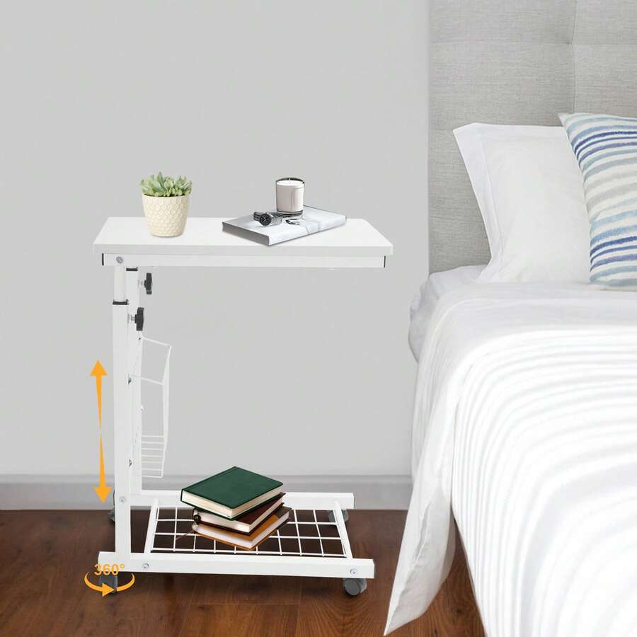 SanBouSi Adjustable Bed Side Table Computer Accessories With Wheels Pure White Movable Computer Desk & Bedside Accessories - White - View 1