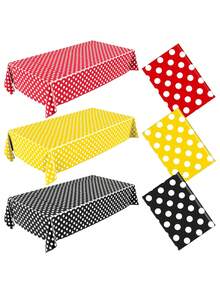 3pcs/Set 137*274cm Theme Party Tablecloth, Printed Polka Dot Plastic Tablecloth In Red, Black And Yellow, Suitable For Birthday Party Decoration And Disposable Tableware - Multicolor - View 2