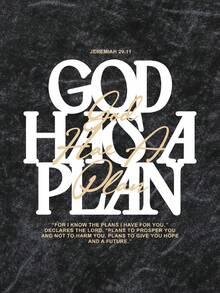 Teen Boys Street Style Short Sleeve T-Shirt, Printed With "GOD HAS A PLAN" Slogan, Essential For Spring, Autumn And Summer - Black - View 7