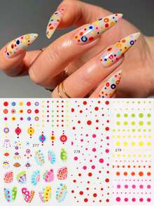 Colorful Noen Round Dot Nail Art Sticker Summer Gradient Bohemian Style Pattern Nail Decals Charming Nail Art For Women DIY Nail Decorations Manicure Supplies - Multicolor - View 1