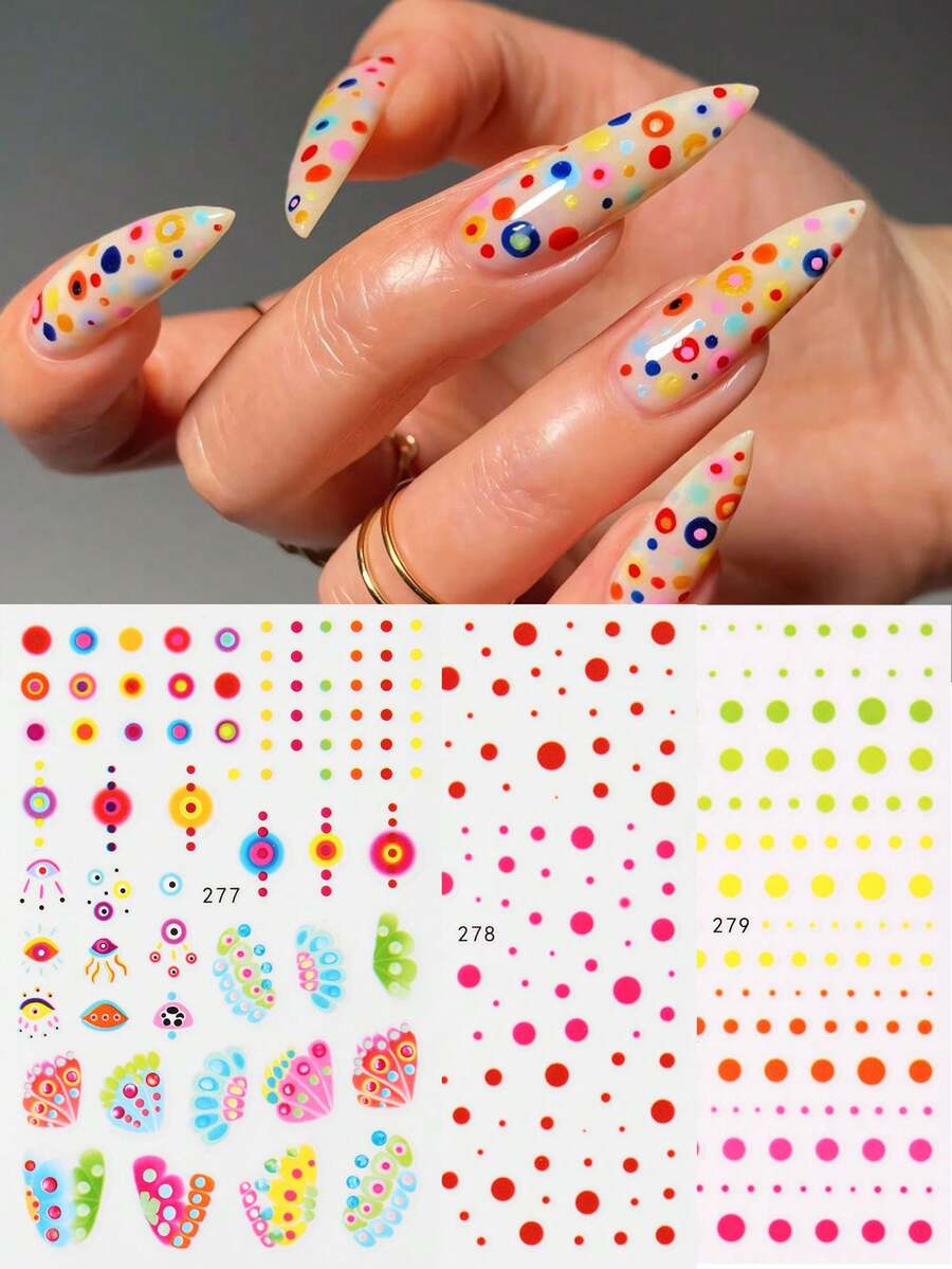 Colorful Noen Round Dot Nail Art Sticker Summer Gradient Bohemian Style Pattern Nail Decals Charming Nail Art For Women DIY Nail Decorations Manicure Supplies - Multicolor - View 1