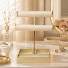 2-Tier Detachable T-Shape Jewelry Stand Elegant Velvet Bracelet Necklace Display Rack Organizer For Vanity Table Bedroom Dresser Storage Home Decor - Multicolor - View 11