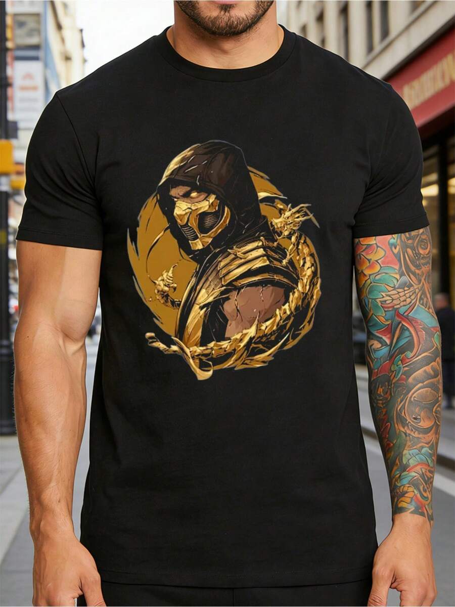 Gyllene Dragon Scale T-shirt med mörkt tryck - Svart - Visa 1
