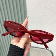 1Pair Women New Wine Red Cat Eye ,  Ins Fashion Decorative Shades, All-Match Daily Eyewear For Summer Beach Outdoor - 酒紅色 - 查看 1