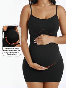 Black Seamless Maternity Camisole, Abdominal Support Style, Suitable For Summer Casual Wear - Black - View 2