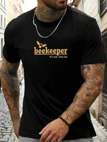 Men's Casual Summer T-Shirt With Pattern Print - Black - View 9