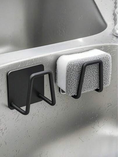 1/2pcs Stainless Steel No Drilling Sink Sponge Holder - Self-Adhesive Kitchen Draining Rack With Drainage Net, Multipurpose For Sponge, Key Holder, Wall Decor, Paper Towel Rack, Kitchen Accessories, Cabinet Storage Rack, Practical Kitchen Storage Items, Space-Saving Kitchen Storage Accessory, Father's Day Kitchen Organization Gift